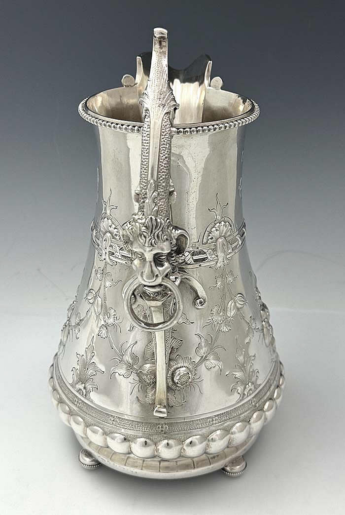 antique American coin  silver pitcher F W Cooper New York